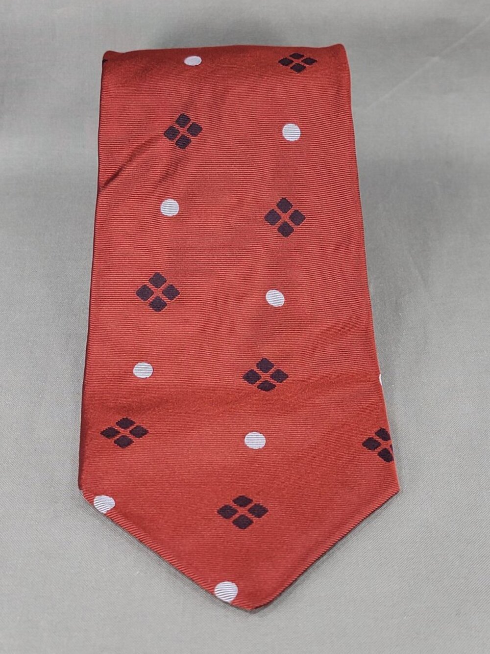 IKE Behar Necktie Tie Mens Burgundy Gray Black Geometric Circles Squares Silk